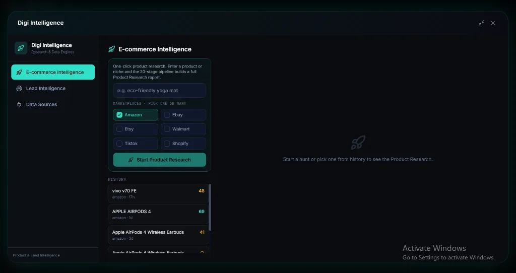 Digi Intelligence B2B lead hunting and company extraction engine