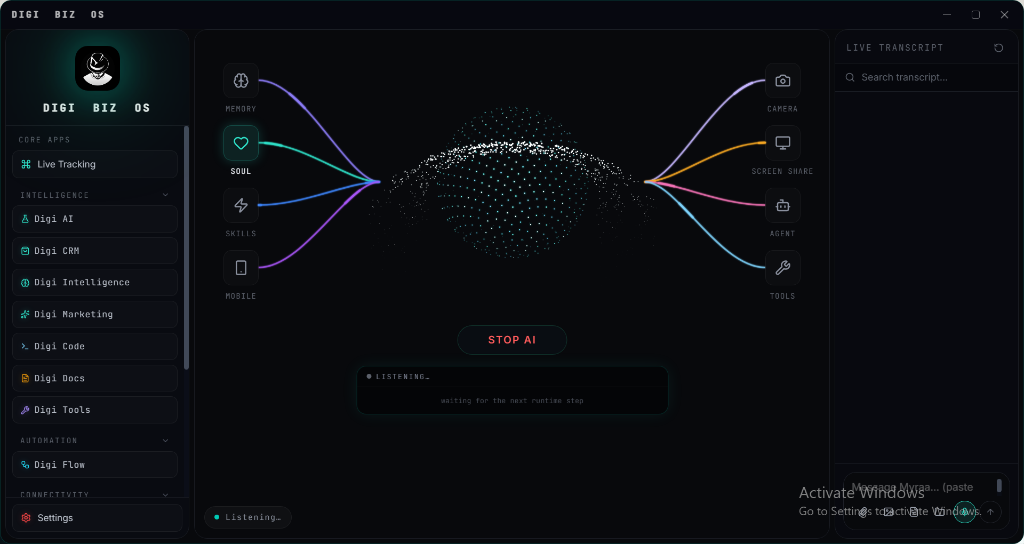 DIGI BIZ OS Live OS screenshot — Your entire command surface in one place.