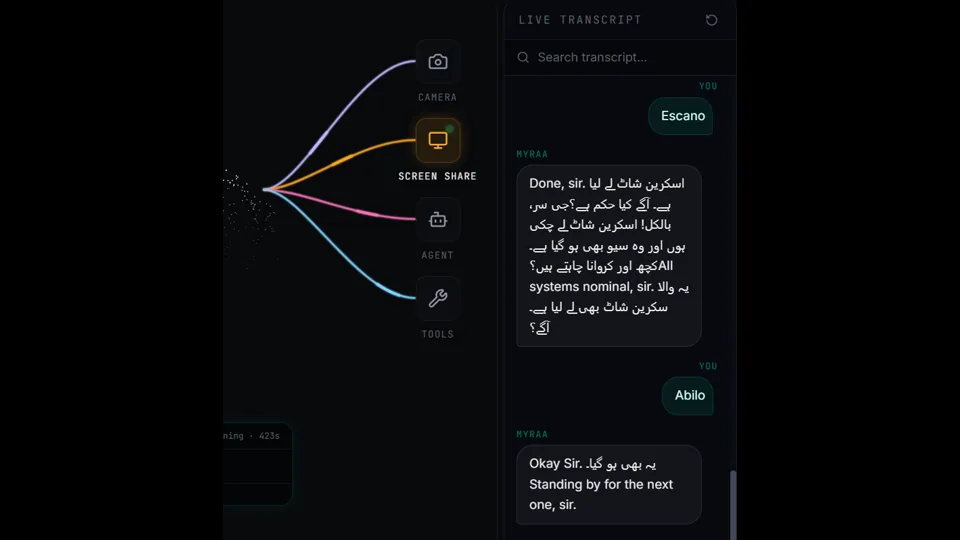 Voice transcript in DIGI BIZ OS showing a spoken instruction being executed